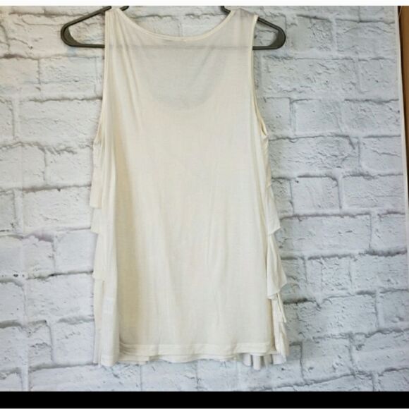 HALOGEN Cream Ruffle-Front Tank Top Small Petite - Picture 2 of 5